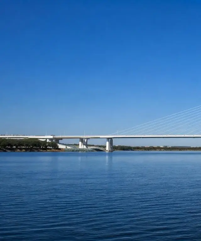 Left third of a cable stayed bridge under a clear blue sky, symbolising vision